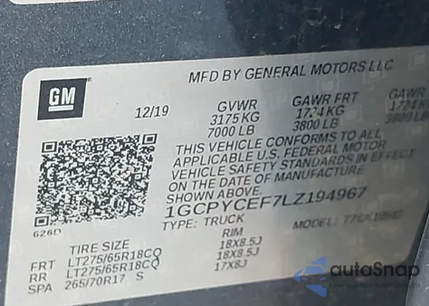 2020 Chevrolet Silverado 4Wd Short Bed Custom Trail Boss из США, поврежденный, VIN 1GCPYCEF7LZ194967